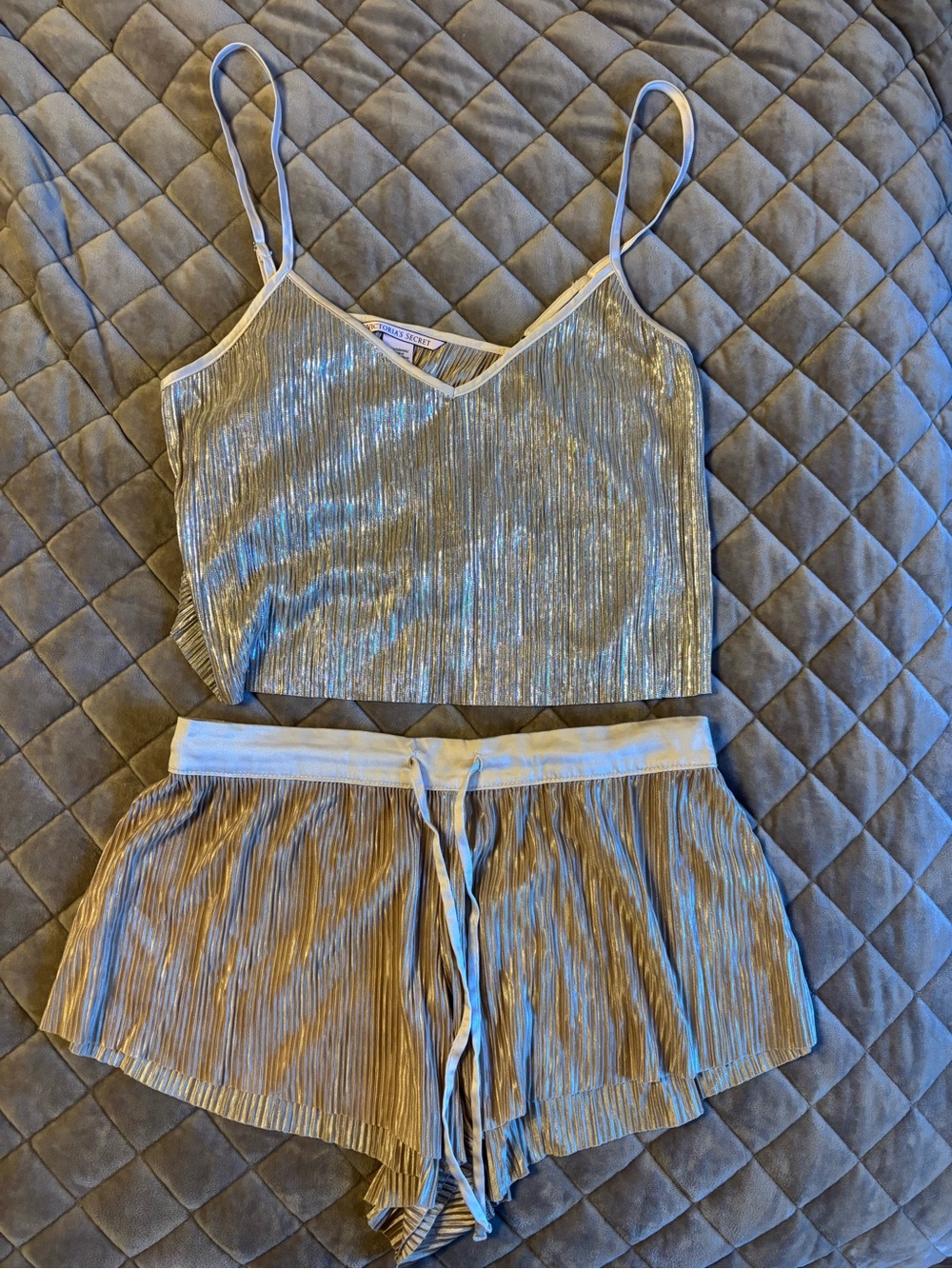 Victoria’s Secret Metallic Gold Pleated Cami & Shorts Set